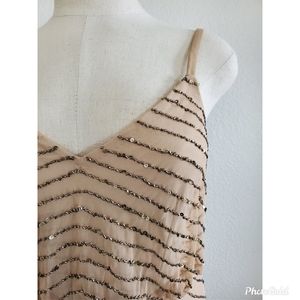 Adriana Papell champagne beaded maxi dress